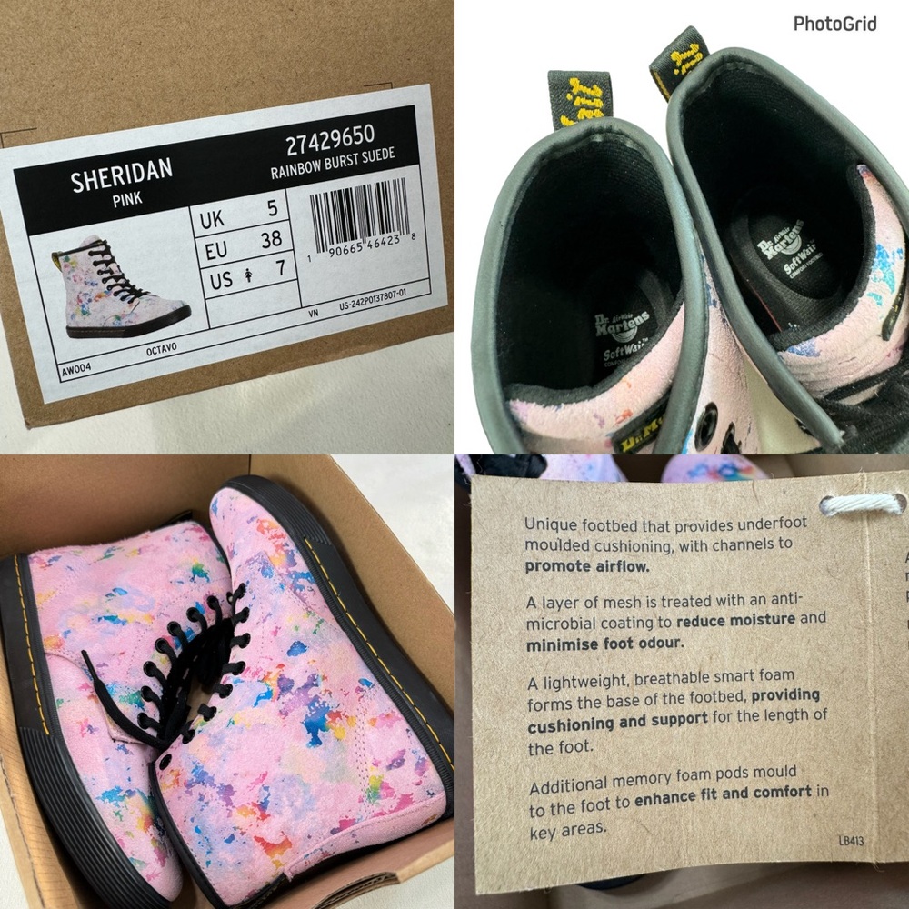 Dr. Martens Sheridan Pink Confetti Suede Lace-Up Boots Women’s Size 7 - Picture 15 of 16